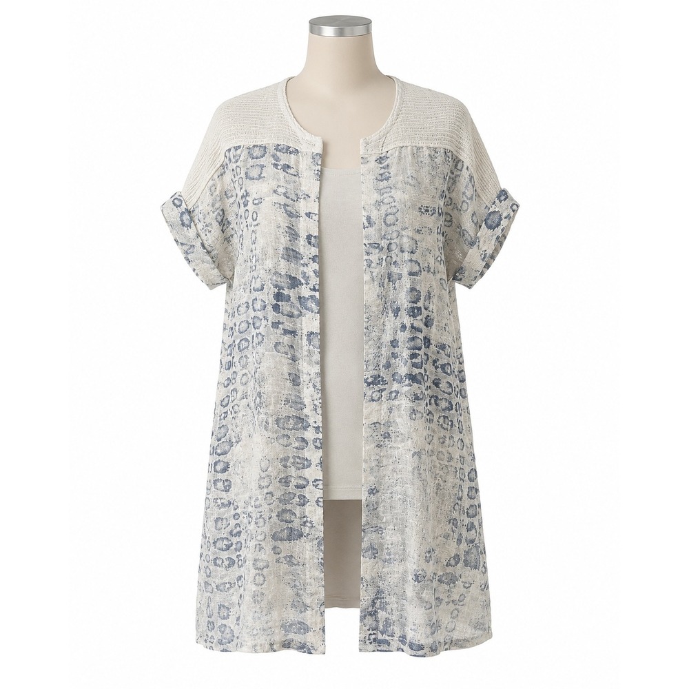Lungo L'Arno Made in Italy 100% Linen Tunic Jacket Blue Cream Lagenlook
